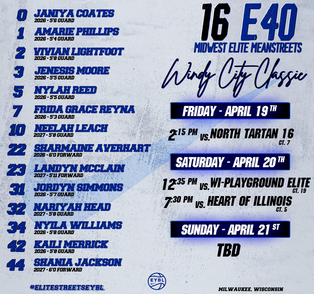 mwehoops_eybl's tweet photo. 16 E40 is ready to storm the court at the USJN Windy City Classic, the 16 E40 squad is prepped and primed for some to bring it in Milwaukee! 🏀 

Coaches, keep your eyes on these talents as they set the stage for a great season. #EliteStreetsEYBL #MilwaukeeMagic #USJNClassic #E40Energy ⚡