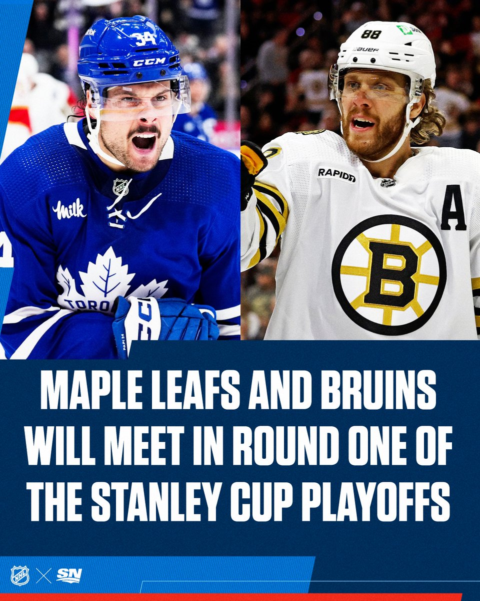 Sportsnet's tweet photo. A rivalry renewed. 🍁🐻 

The Toronto Maple Leafs and the Boston Bruins will once again face off in Round One of the #StanleyCup Playoffs. https://t.co/htk4zdTgE8