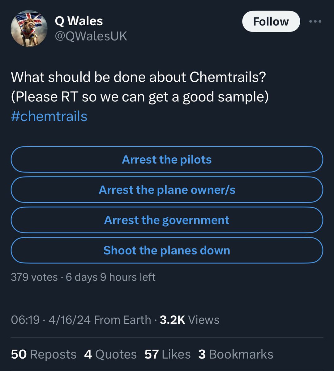 Eventually the chemtrails thing will inspire someone who is mentally unstable to take action