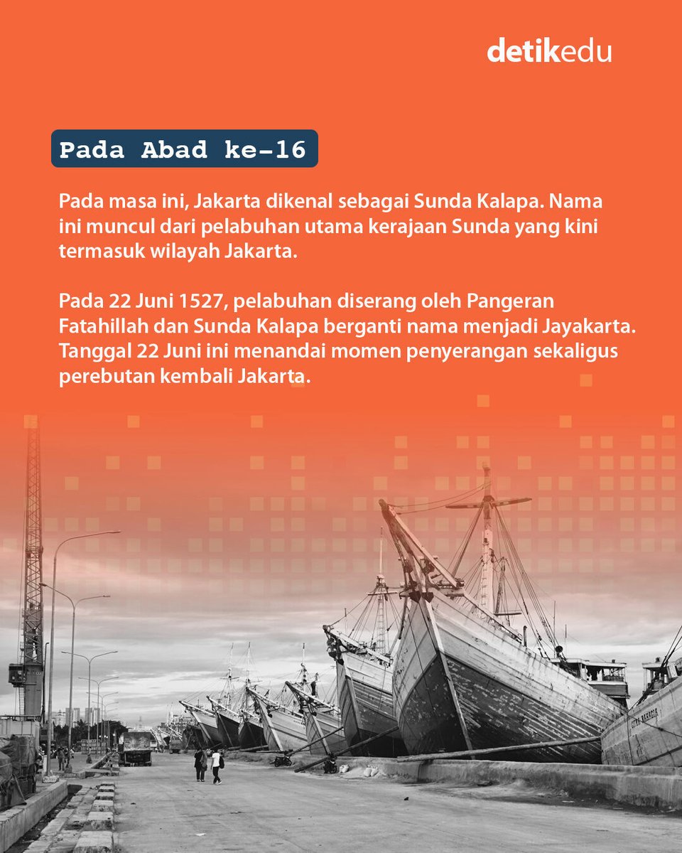 detik_edu's tweet photo. Dalam sejarahnya, perubahan semacam ini juga pernah terjadi dengan Jakarta, tepatnya penamaan kotanya.
Begini sejarah perubahan nama kota Jakarta!
>> https://t.co/F1fWCiuTdS
#Jakarta #DKJ #IbuKota #DKIJakarta #Batavia #Jayakarta #SundaKelapa https://t.co/tz4zeYqLFS