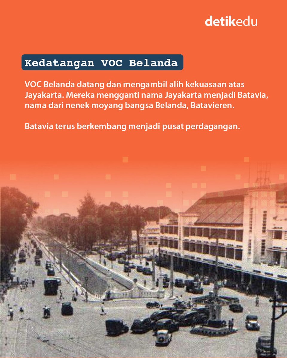 detik_edu's tweet photo. Dalam sejarahnya, perubahan semacam ini juga pernah terjadi dengan Jakarta, tepatnya penamaan kotanya.
Begini sejarah perubahan nama kota Jakarta!
>> https://t.co/F1fWCiuTdS
#Jakarta #DKJ #IbuKota #DKIJakarta #Batavia #Jayakarta #SundaKelapa https://t.co/tz4zeYqLFS