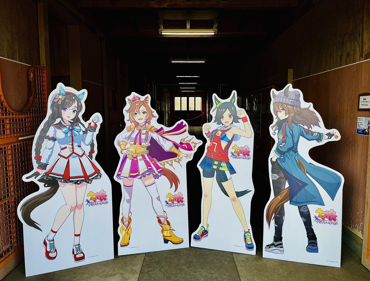 aeru_joba's tweet photo. 新たにナカヤマフェスタのウマ娘等身大パネルが来たことでAERUでは4体目に👀

イベント以外で同一の施設に常設で4体ウマ娘パネルがあるのはもしかしてAERUだけ…⁉︎

いずれにせよ豪華で賑やかになりました！

AERUではチケゾーからフェスタに…これからのAERUにもご期待ください🌟 https://t.co/FrBaklo04n