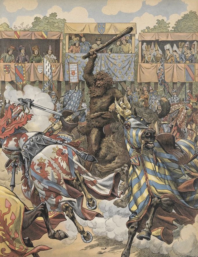 Shaggy Giant Kills Knights at King Louis XI's Tournament — jacques Onfray de Breville