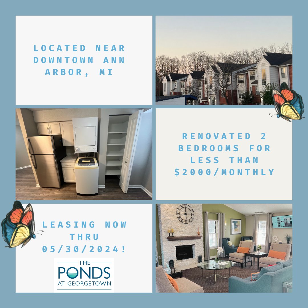 Trying to get an apartment in #AnnArbor before the school year starts? We have apartments leasing below $2000/monthly if you pick up keys before 05/30/2024! Call #ThePondsatGeorgetown today to schedule an in person tour and get excited about joining our community.