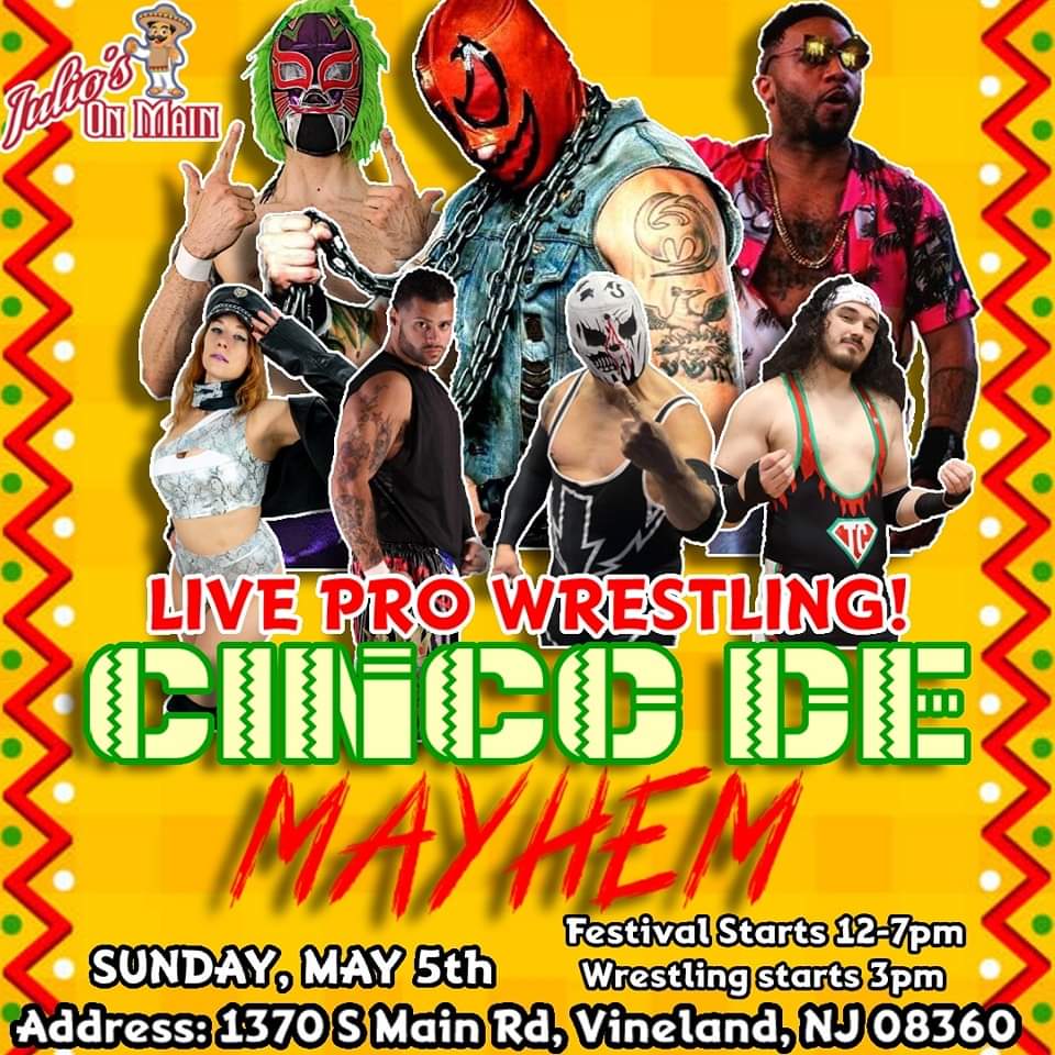 Sunday May 4th in Vineland, NJ! This is gonna be a good time wrestling fans! Professional Wrestling, Slammin' Food and more!