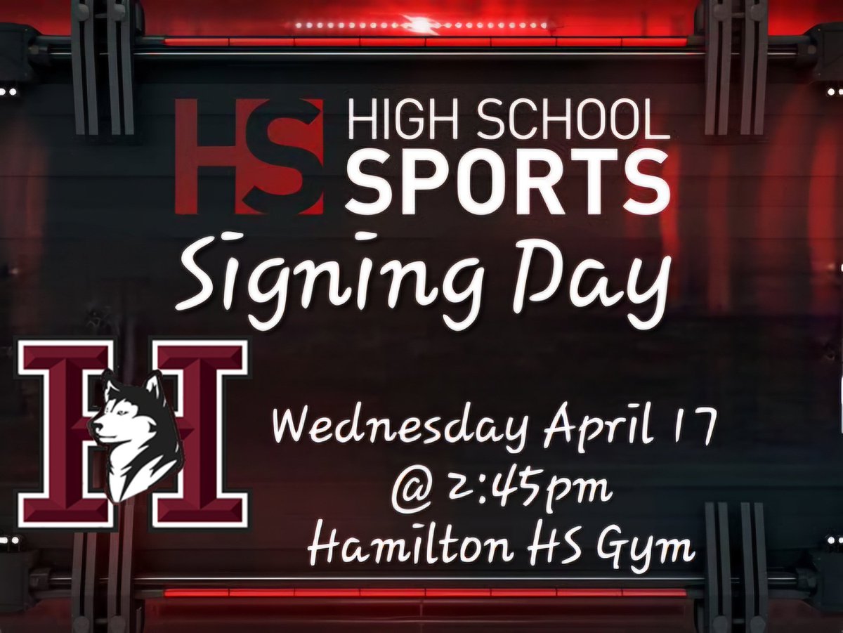 Tomorrow another group of talented Hamilton High School Athletes will be signing to play at the next level. Congratulations one and all!!! Hope you can make it to help celebrate their achievements. #GoHuskies #HuskyNation #Classof2024 #CollegeAthletes #PlayingAtTheNextLevel