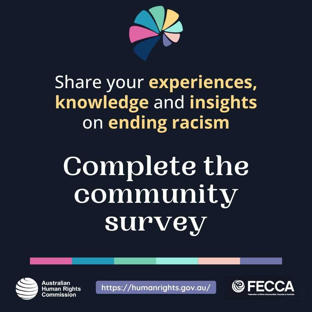 We invite those in our network from negatively racialised backgrounds to complete the @FECCA community survey and help contribute to Australia’s first National Anti-Racism Framework. Complete the survey here: loom.ly/aE7QNfE
