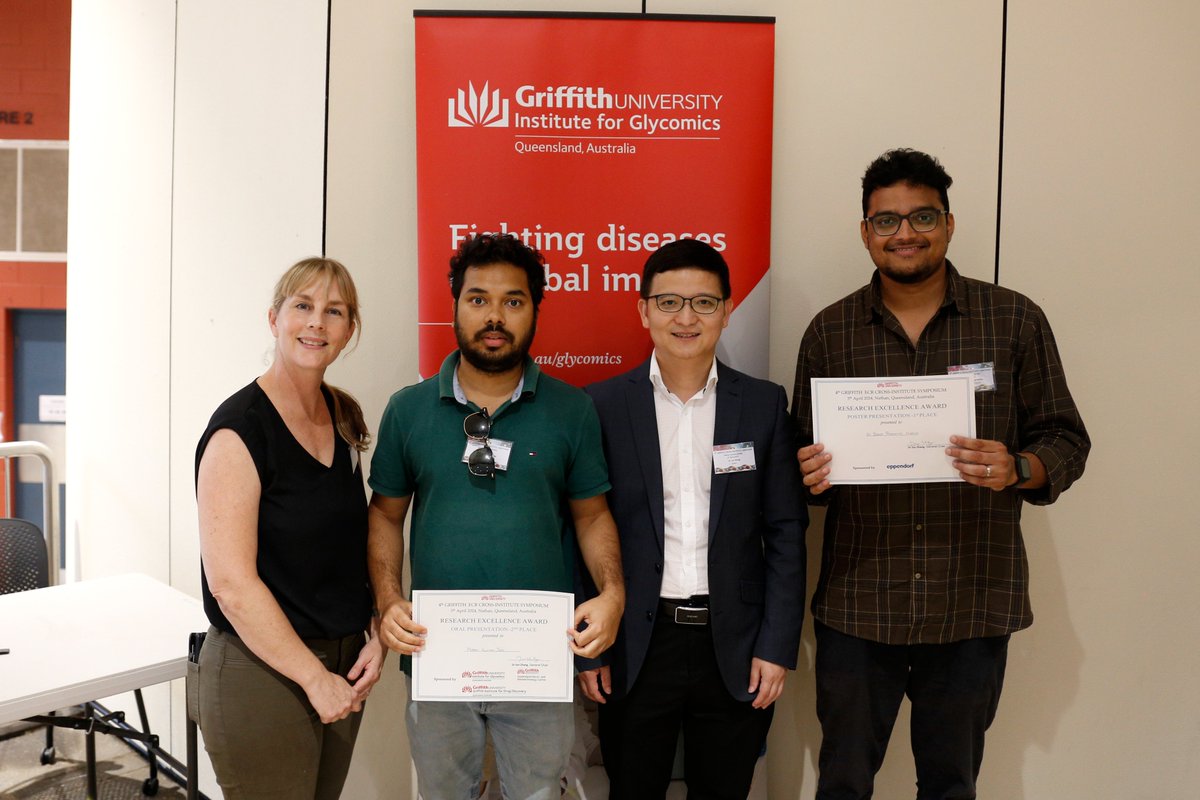 @GlycoGriffith research scientists attended the 4th Griffith Cross Institute Early Career Researcher Symposium. Congratulations to Plabon Kumar Das, awarded second place for his oral presentation and Biswa Prasanna Mishra, awarded first place for his poster presentation!