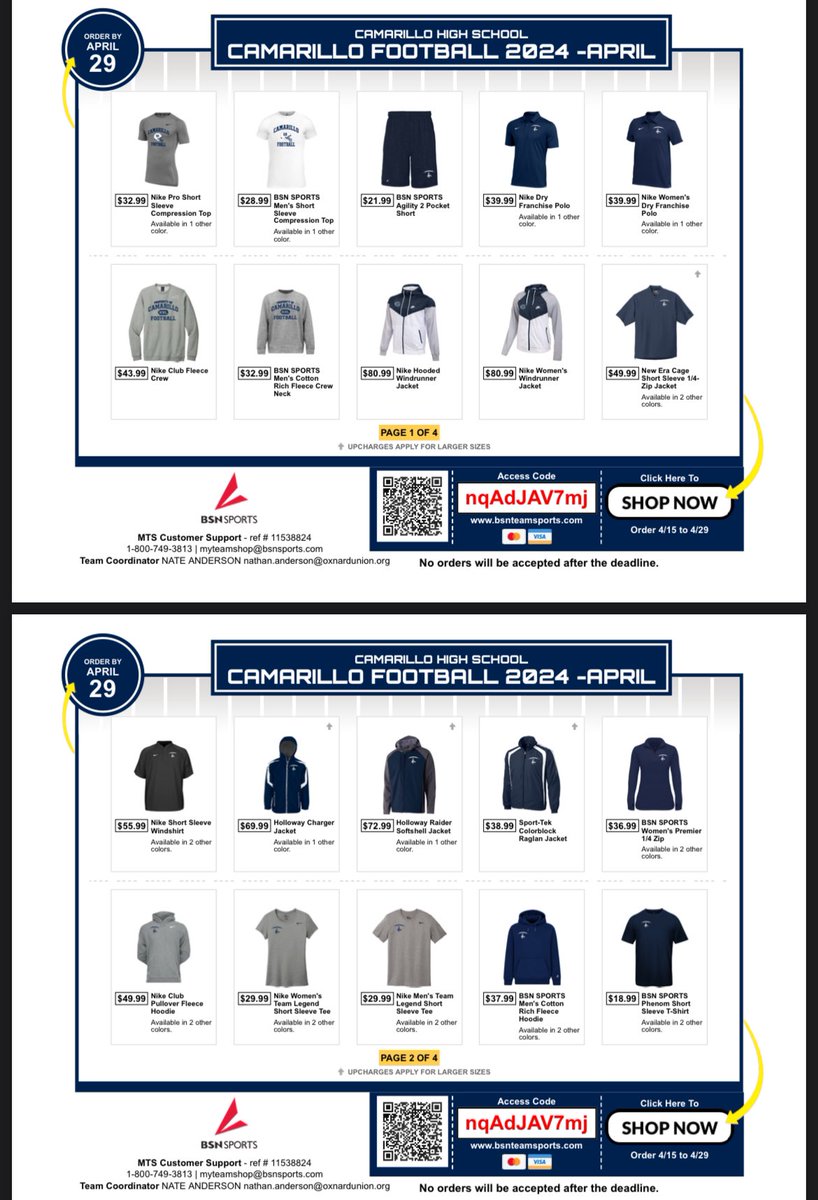 Look the part this year with some Camarillo Football gear! Click the link and see what our store has to offer this year! #GoScorps @ACHS_Scorps_FB 
bsnteamsports.com/shop/nqAdJAV7mj