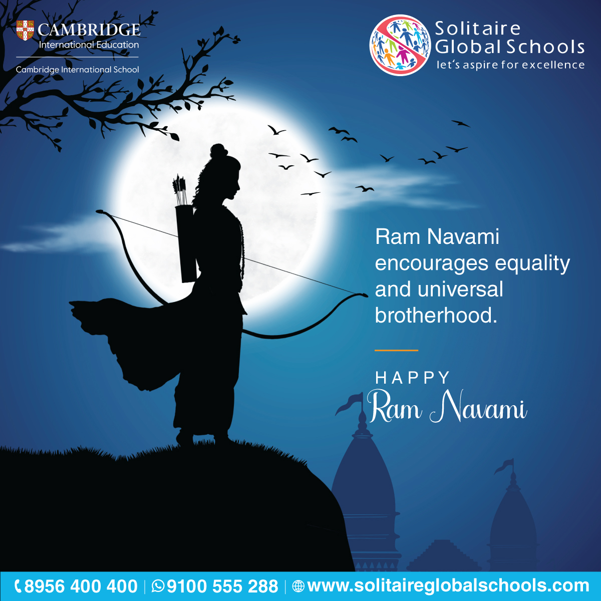 May the auspicious occasion of Ram Navami inspire us all to embrace equality and universal brotherhood. Wishing everyone a blessed and joyous Ram Navami! #HappyRamNavami #solitaireglobalschools #bestschoolinhyderbad #bestschoolnearme #InternationalSchools #bestschools2023