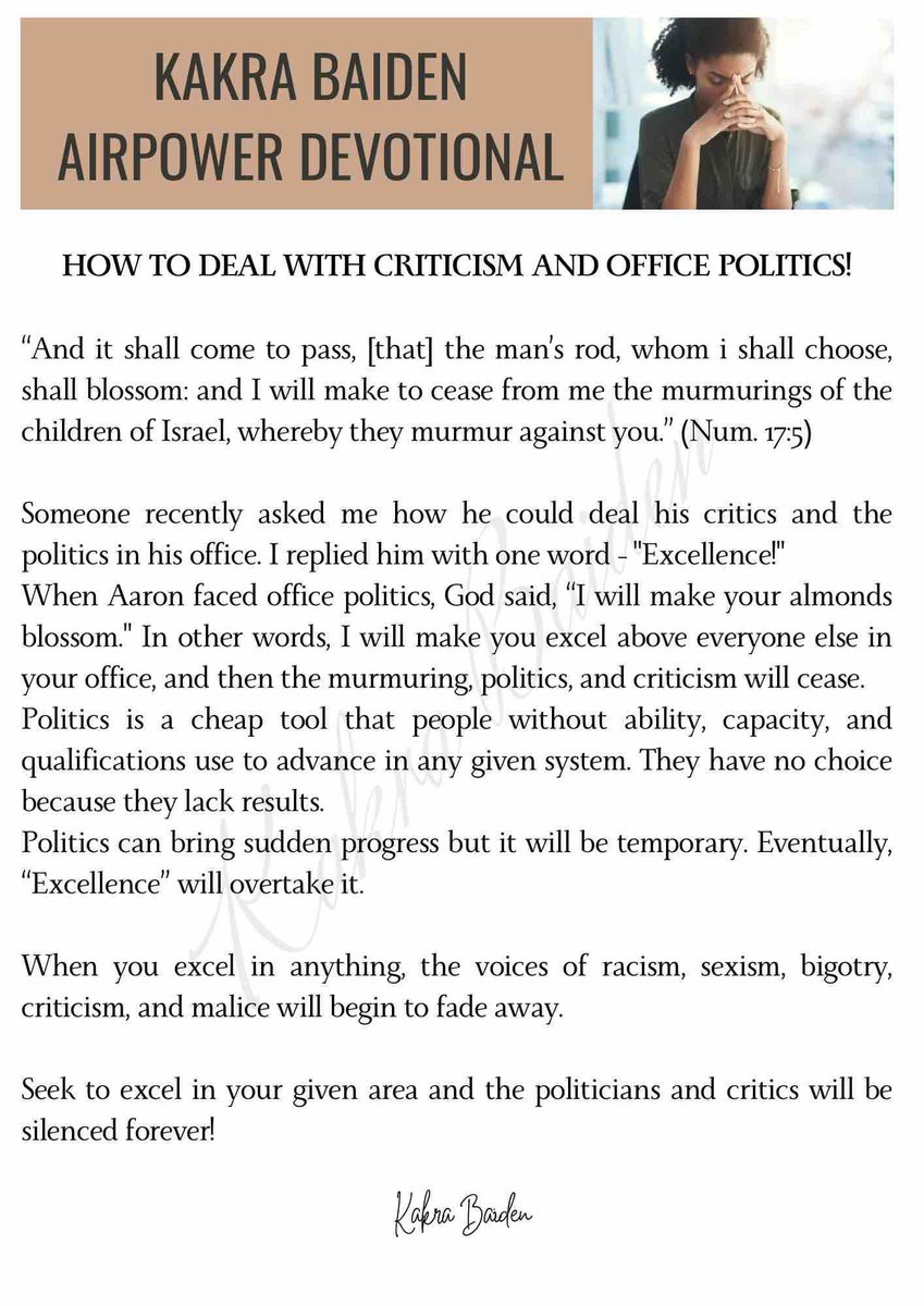 HOW TO DEAL WITH CRITICISM AND OFFICE POLITICS

#kakrabaiden #devotional #daily #retweet