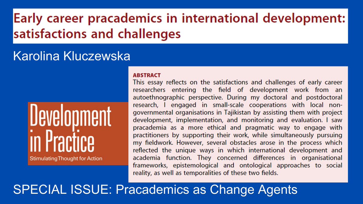 The first article in our forthcoming special issue '#Pracademics as Change Agents' has now been published. Karolina Kluczewska discusses her work with local NGOs in Tajikistan: doi.org/10.1080/096145… (eds. Alan Fowler, Angela Crack, @FainaDiola, @inespousadela, Willem Elbers)