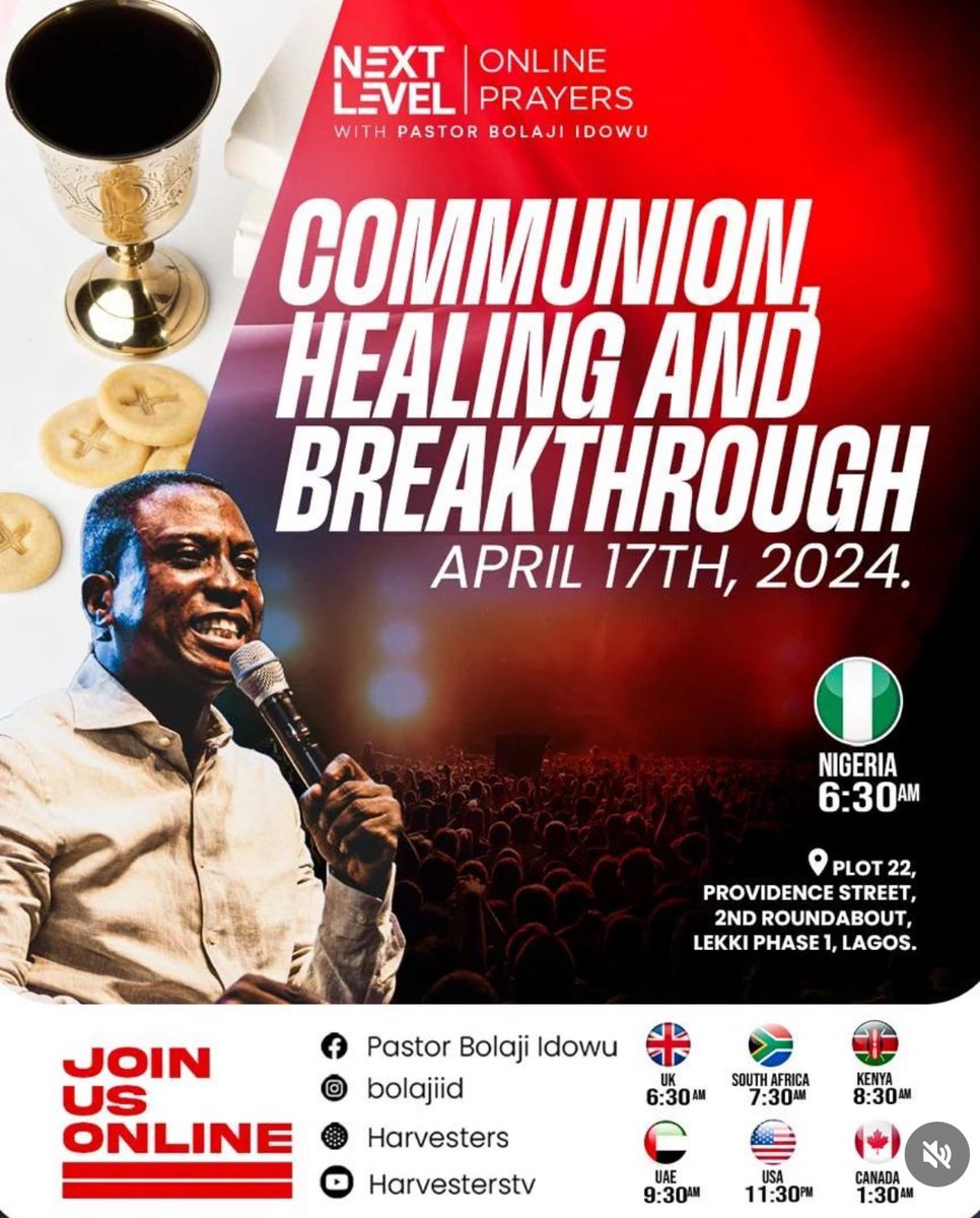 Join us on #NLP this #Wednesday 🚨

Online/On-site ✅

Invite your friends, family & colleagues 👍

#Communion
#Healing
#Breakthrough 
#April17th
#WordBasedPrayers
#PropheticPrayers
#NextLevelPrayers 
#NLPWithPastorBolaji