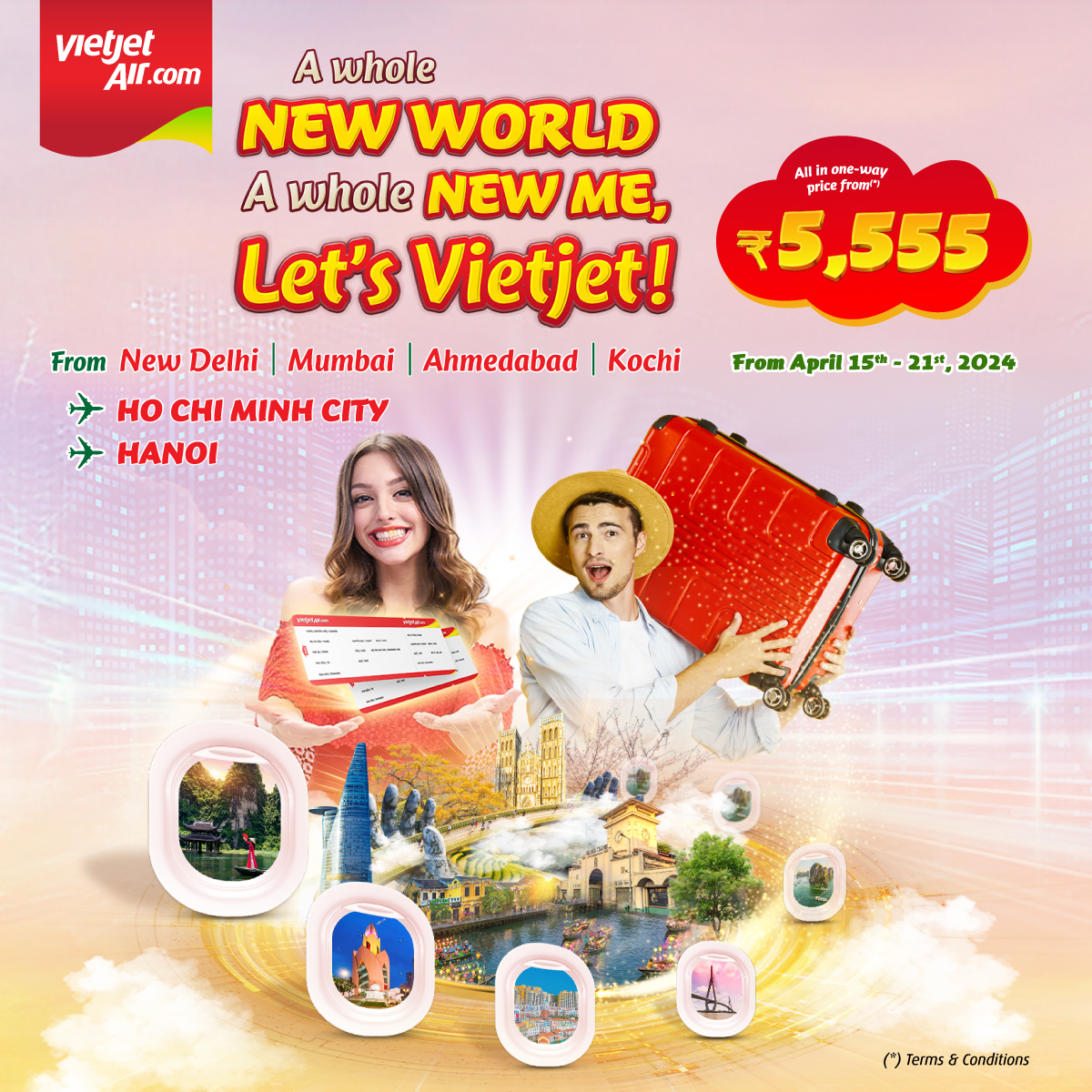 Ready to get the ultimate golden week sales! Booking Now 👉 bit.ly/TW_YourRealDea… 🎫 Valid for Vietnam domestic and international routes, Eco class tickets. 🎫 Booking time: 15/04 to 21/04/2024. 🎫 Travel period: 01/09 to 31/10/2024. (*) T&C apply #Vietjet #EnjoyFlying