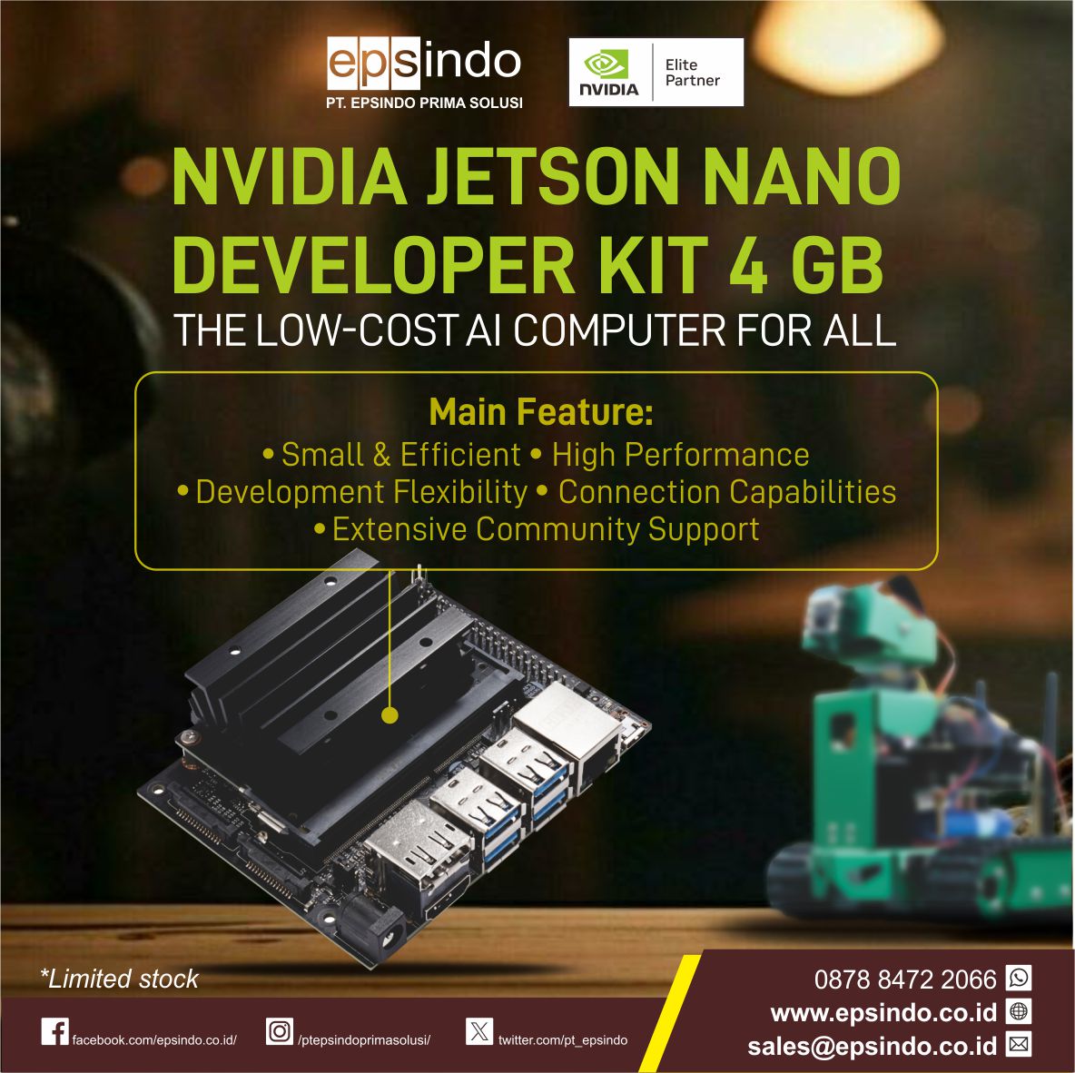 pt_epsindo's tweet photo. NVIDIA Jetson Nano Developer Kit 4GB
Fitur Utama:

    - Performa Tinggi
    - Fleksibilitas Pengembangan
    - Kemampuan Koneksi
    - Kecil dan Efisien
    - Dukungan Komunitas yang Luas

#jetsonnano
#nvidiajetson
#deeplearning
#nvidiajetsonnano4gb
#deeplearningmachine https://t.co/tce74uo5z6