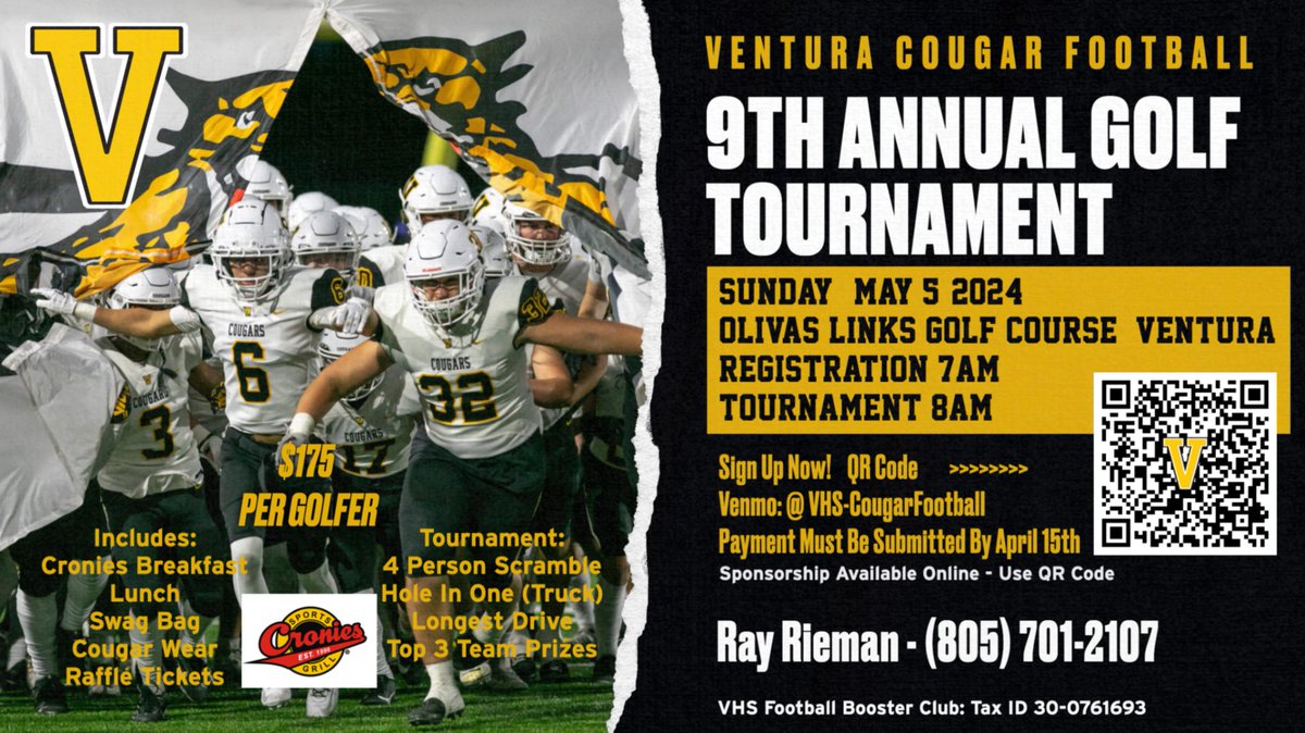 VenturaFootball's tweet photo. Running out of time!! Get signed up NOW and support the Cougar Football Program. 
@boostersvhsfb
@CoachTimGarcia https://t.co/6SEXpMJEqR