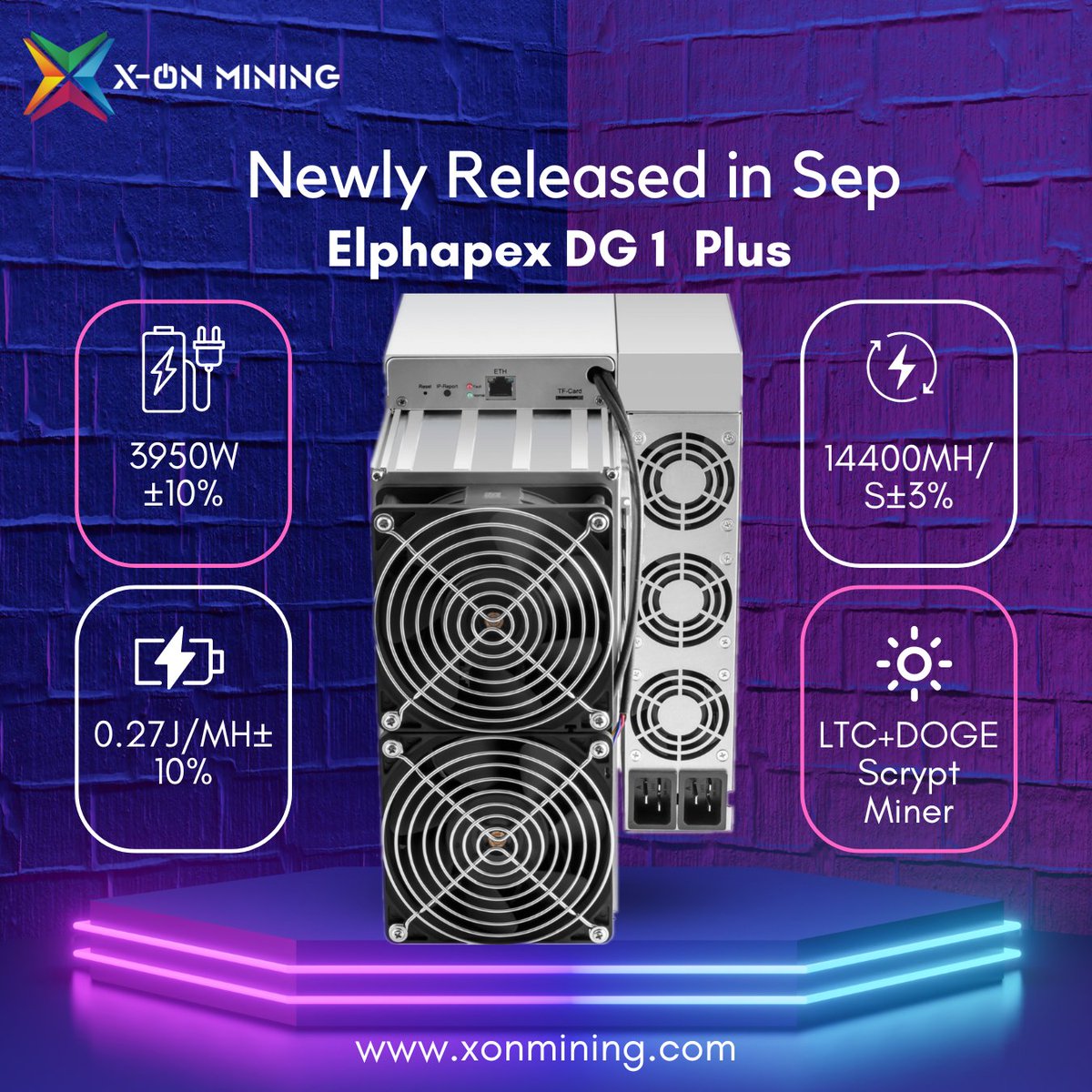 xonmining's tweet photo. 🚀 Launching DG 1+ Model futures presale from Sep-Dec! 💥 Connect with X-ON Mining for the new prices.
🔧 Specs:
- Scrypt | LTC+DOGE
- 14400 MH/s
- Efficient & robust
📦 First-paid, first-shipped. Reach out now!
#Xonmining #Elphapex #DG1Plus #ltcmining #dogemining https://t.co/zELg26aiTn