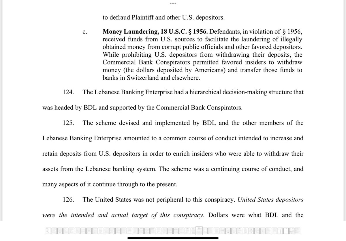 A class action lawsuit has been filed yesterday in the United States against @BDL_Lebanon and several members of @ABLLebanon as well as auditors accusing them of engaging in criminal activity in order to defraud depositors. They are specifically accused of “… engag(ing) in and