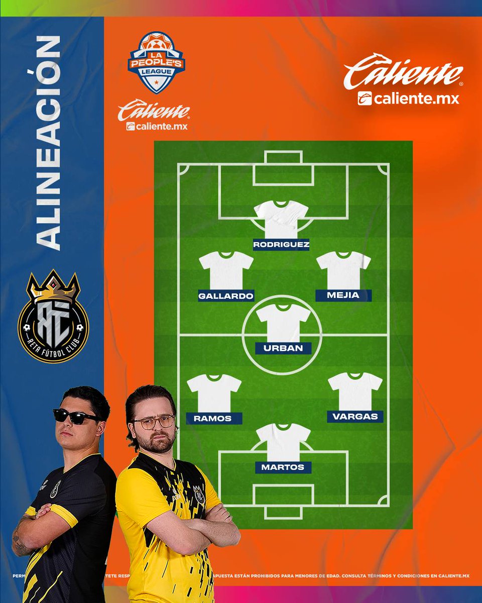 LaPeoplesLeague's tweet photo. ¡EL ÚLTIMO BOLETO A LA FINAL! 🙌

Los jugadores que arrancarán el partido entre #CalvosFC y #RetaFC para conocer al rival de #GambetaFC en la final de #LaPeoplesLeague 

#FinalesLPL 

#MásAcciónMásDiversión #JugamosPorMás @calientesports https://t.co/agzGzSXjdm https://t.co/v2RrLsWOiV