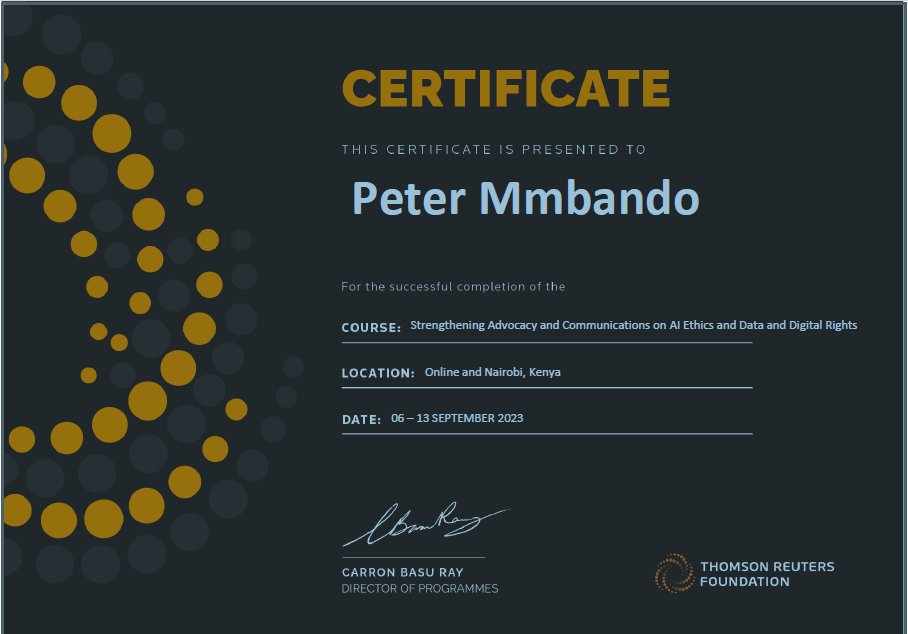 #AIEthics ! Last year I was humbled to attend a course 'Strengthening Advocacy and Communication on AI Ethics and Data and Digital Rights' in Nairobi, Kenya organized by @TRF 
#DigitalEthics
#DigitalTransformation 
#ArtificialIntelligence
#DigitalEconomy 
#DigitalDiplomacy