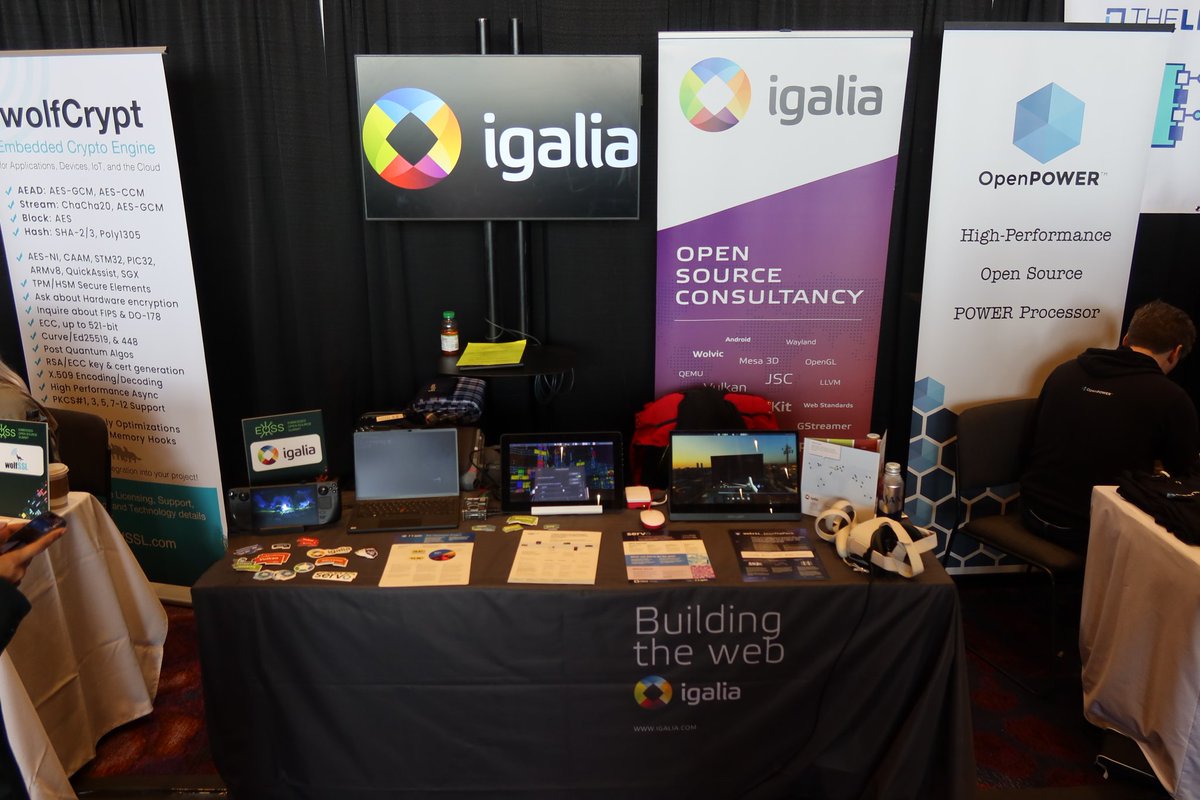 mariospr's tweet image. The first day of #EmbeddedOSSummit has finished after many interesting conversations at our booth. We'll still be around two days more though, so don't hesitate to visit us if you want to learn more about what we do at @igalia, try our demos or just get some cool stickers! 😉