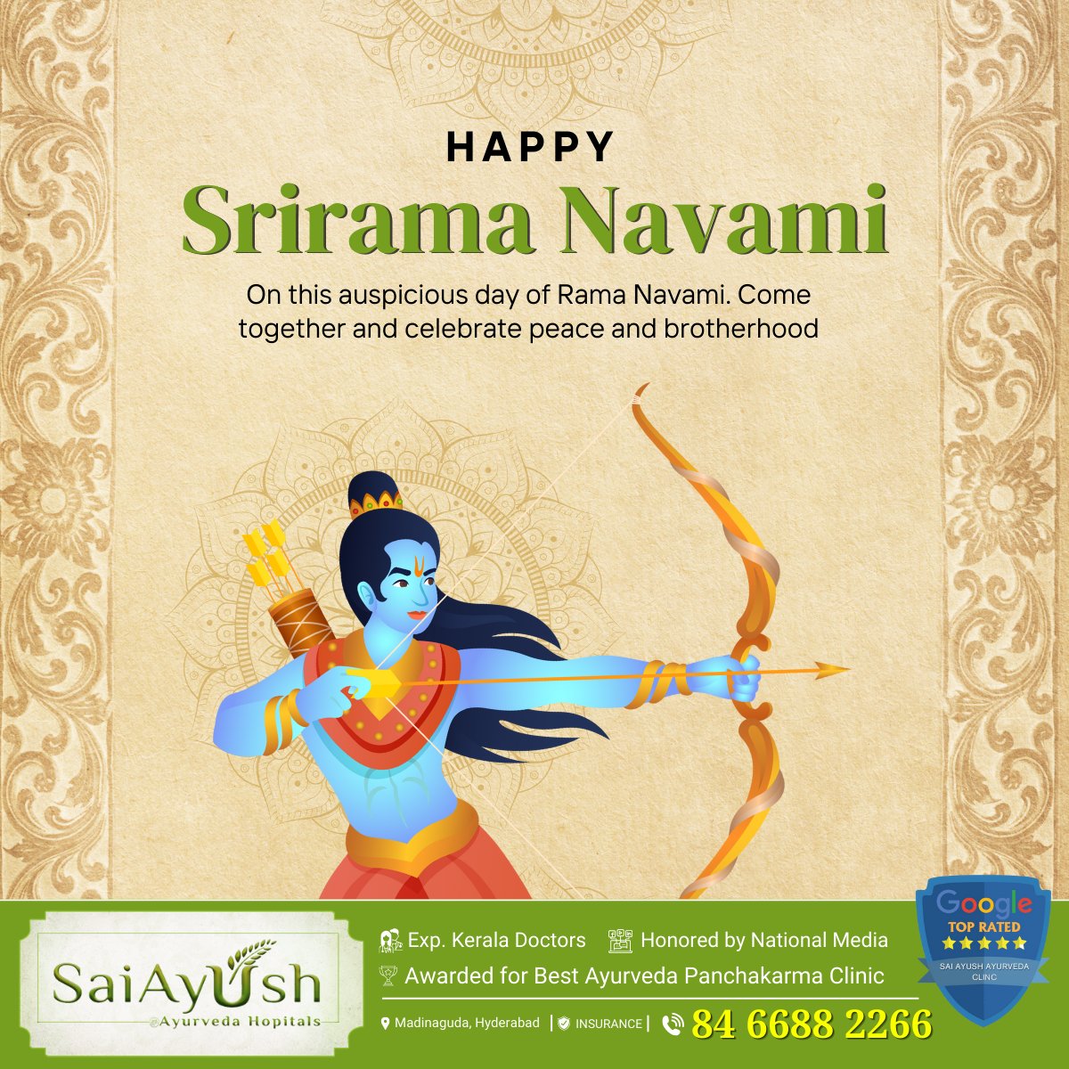 🌿✨ Happy Sri Rama Navami from Sai Ayush Ayurveda Hospital! ✨🌿 🙏 #SriRamaNavami #AyurvedaHealth #Wellness