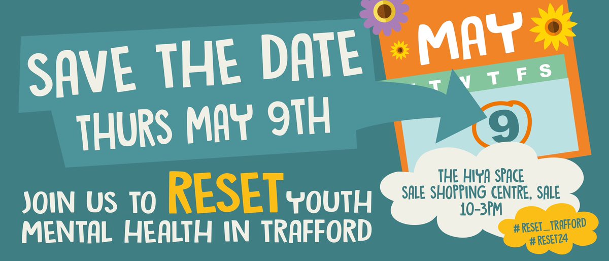 RESET is nearly here! Thursday May 9th, Sale shopping Centre, 10-3pm. Meet the services in Trafford that are helping the mental and emotional wellbeing of children, young people and their families in Central Trafford, and the Borough. See you there!! #reset24