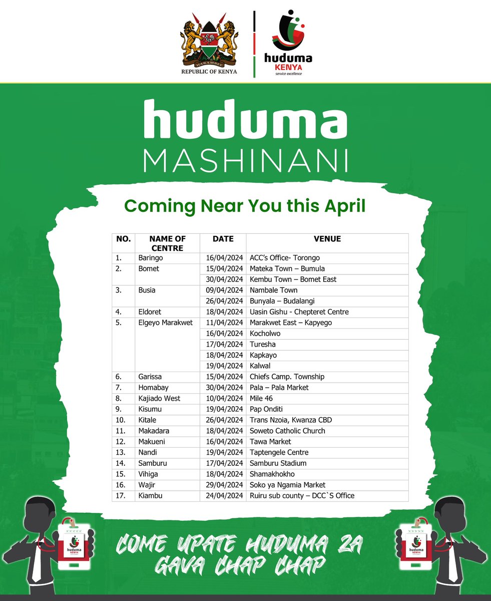 #HudumaMashinani is making government services more accessible. Stay tuned for updates on how we're bringing Government services closer to you. #ServiceDelivery