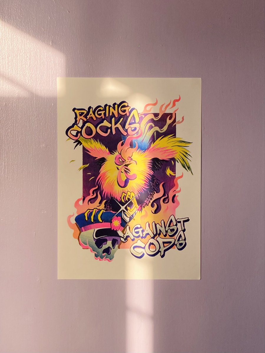 🔥RAGING COCKS AGAINST COPS🐓 Risograph print I did 4 years ago 😮‍💨🔪