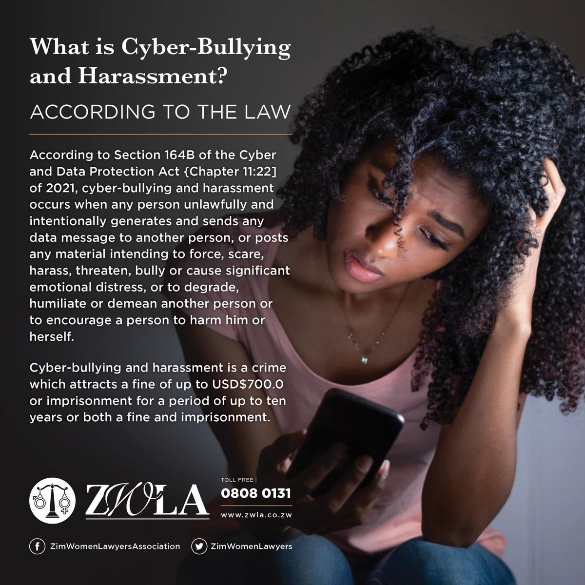 Dear young people, in particular young women, as we use the internet and especially on social media, inhuman or degrading ways of treating people online are illegal. Online harassment is illegal… a lot of online bullies are on a power trip because their victims have not decided…
