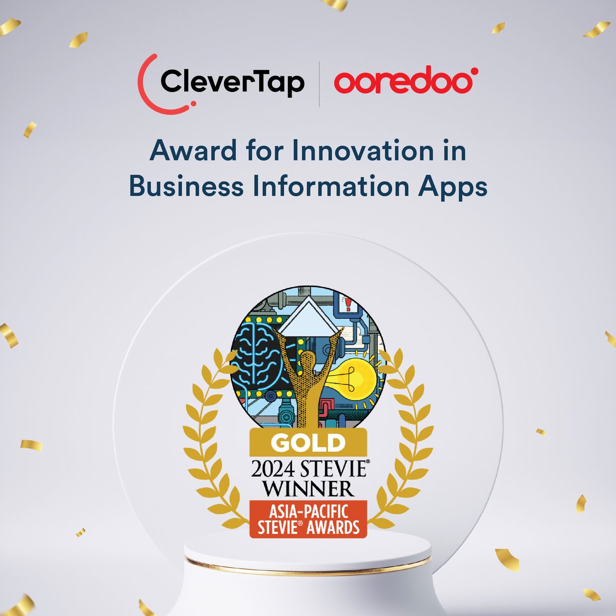 We're thrilled to announce that @ooredoo & CleverTap have clinched a GOLD win for Innovation in Business Information Apps at the prestigious @TheStevieAwards! ⭐ Collaborating with Ooredoo Group, we're at the front of revolutionizing app engagement. 🚀 #StevieAwards2024