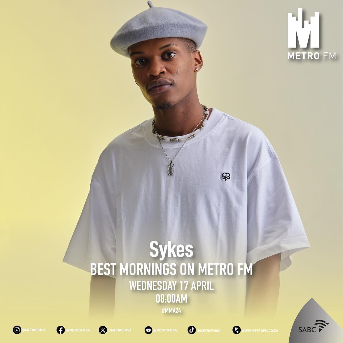 We catch up with #MMA24 nominee for ‘Best New Artist’ @sykes_sa at 8am on #BestMornings To vote, dial *120*45787# | USSD rates charged at R1.50 per minute. #MMA24 #BlackToTheFuture