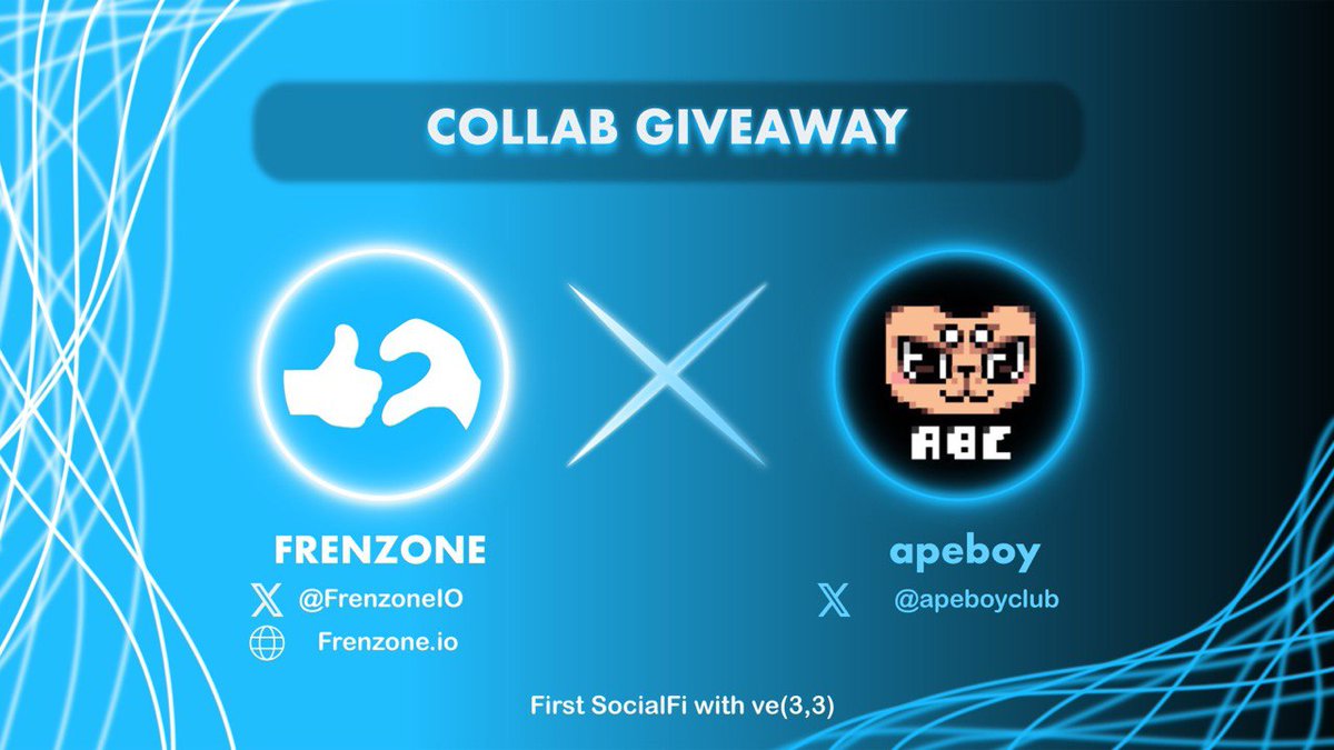 frenzoneIO's tweet photo. 🎁𝐂𝐨𝐥𝐥𝐚𝐛 𝐆𝐢𝐯𝐞𝐚𝐰𝐚𝐲
𝐅𝐫𝐞𝐧𝐳𝐨𝐧𝐞 - First SocialFi with ve(3,3) 🤝 𝐚𝐩𝐞𝐛𝐨𝐲

🏆1 NFT from @apeboyclub
🏆5 WL from @frenzoneIO

To enter: 
1️⃣ Follow @frenzoneIO & @apeboyclub
2️⃣Like❤, RT & tag 2 friends

#Socialfi #Frenzone #Aptos #ETH #NFT #Giveaway