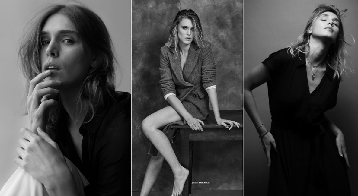 Part 148: ...also in 'Vikings' and 'The Gentlemen' appeared Gaia Weiss, who is also a model. The side profile with brow bossing, deep-set eyes and angular jaw is an insult to a real female's soft and round skull. Check out the large hands and feet in her model photos, too. #EGI