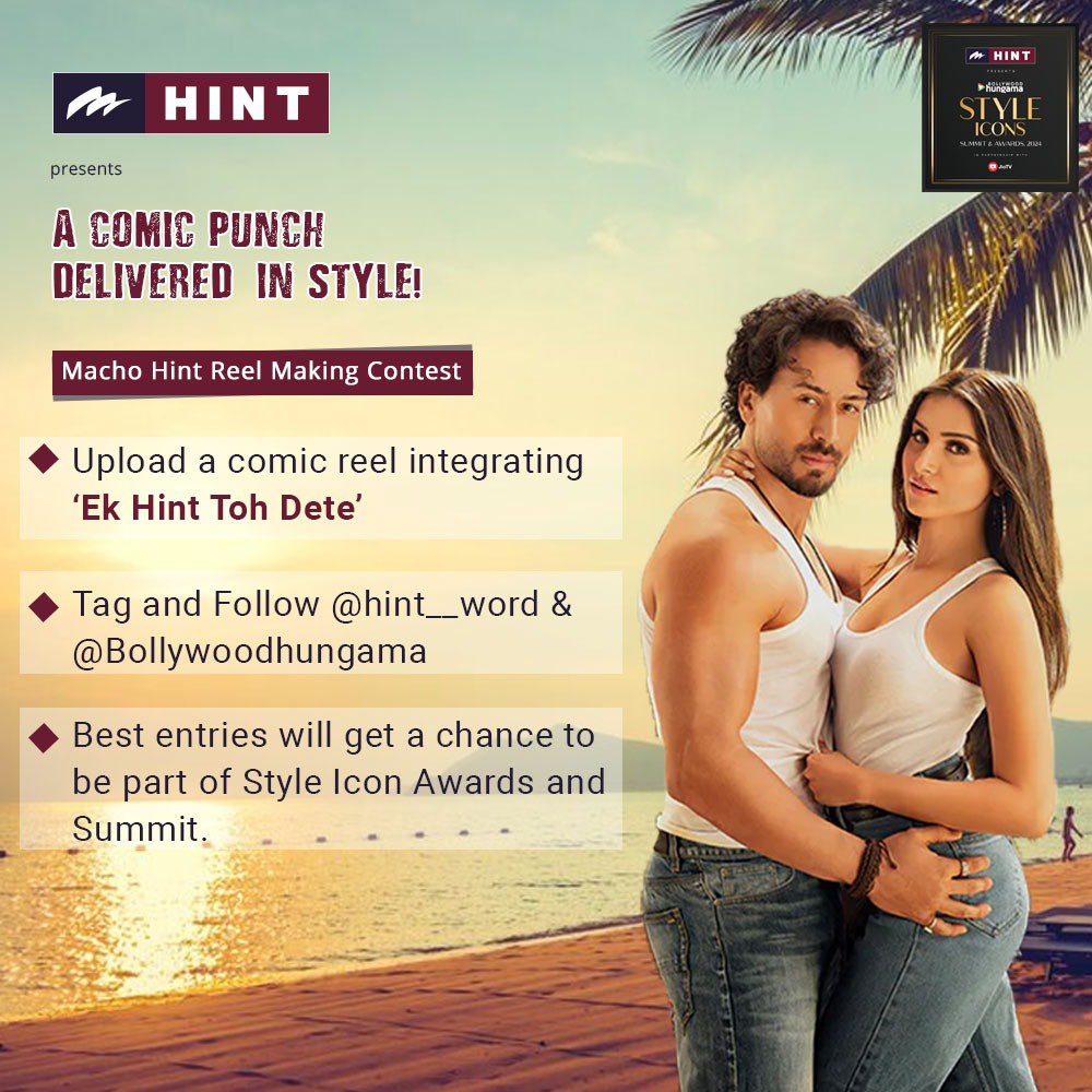 Bollyhungama's tweet photo. Macho Hint Ek Hint Toh Dete Contest is live. Participate now.
#MachoHint #BHStyleIcons2024 #TigerShroff #TaraSutaria https://t.co/Q5w047GXPq