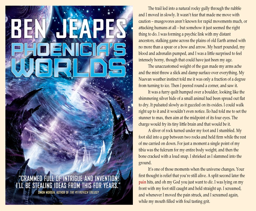 It's Book Quote Wednesday and the word is PAIN. My 15-year-old antihero Quin is trying to hunt down an alien lifeform and it isn't going well. #bookqw #spaceopera benjeapes.com/index.php/phoe… Hear me read a longer extract at benjeapes.substack.com.