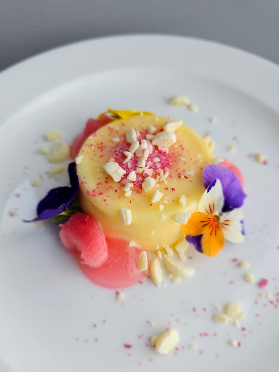 One of the delicious dishes served at Preston North End over the weekend. 

Rhubarb and custard panna cotta, rhubarb three ways, with white chocolate 🌸

#Preston #NorthEndEvents #MatchDayHospitality #PNEFC