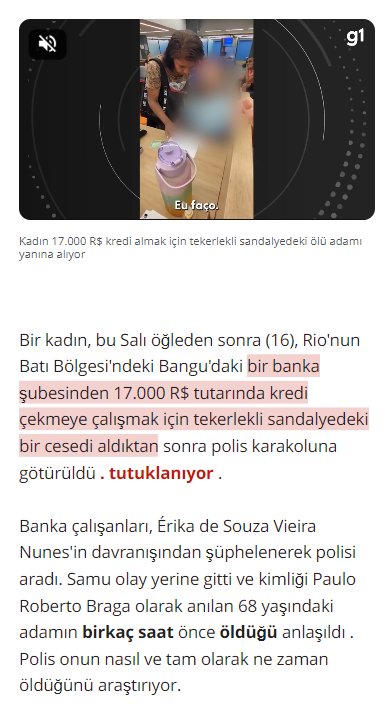 'Ölen amcasını kredi için bankaya getirdi' iddiasıyla paylaşılan görüntüler gerçek ✅ ‼️Rio de Janeiro'da Erika de Souza Vieira Nunes isimli kadın 17.000 Brezilya Reali için ölen amcasını tekerlekli sandalye ile bankaya götürdü .