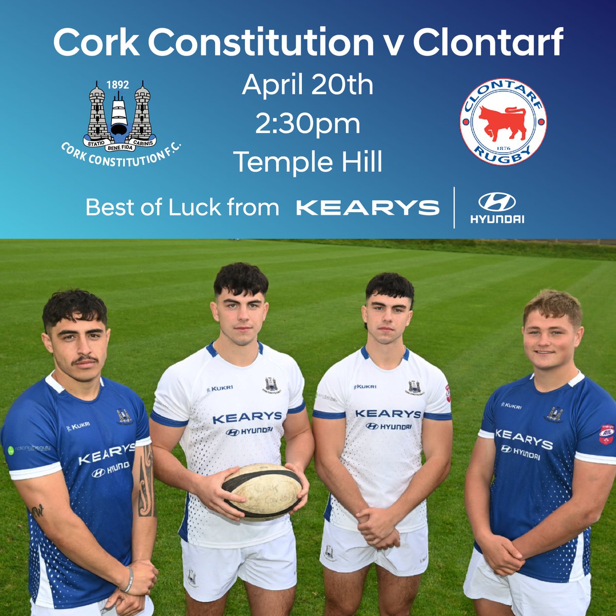 As Proud Sponsors, Kearys Hyundai would like to wish @CorkConRugbyFC the very best of luck in the AIL Division 1A Semi Final! Cork Con v Clontarf, 20th April 2.30pm at home in Temple Hill. The very best of luck to the players and management team. #proudsponsors