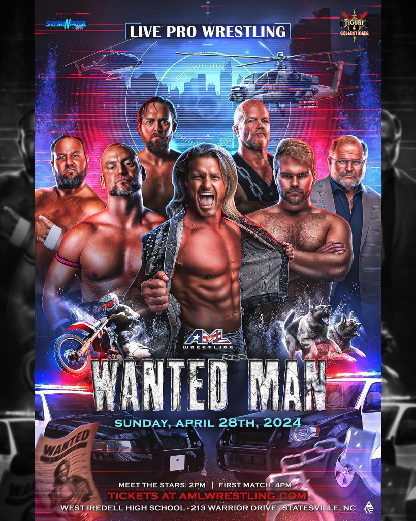 🚨AML Wrestling presents Wanted Man Featuring Special Guests Nic Nemeth fka Dolph Ziggler, AJ Francis fka Top Dolla & Arn Anderson. Also appearing: Nikita Koloff 🎟 on sale NOW at amlwrestling.com/tickets 4/28/24 Statesville, NC Meet The Stars at 2pm First Match at 4pm