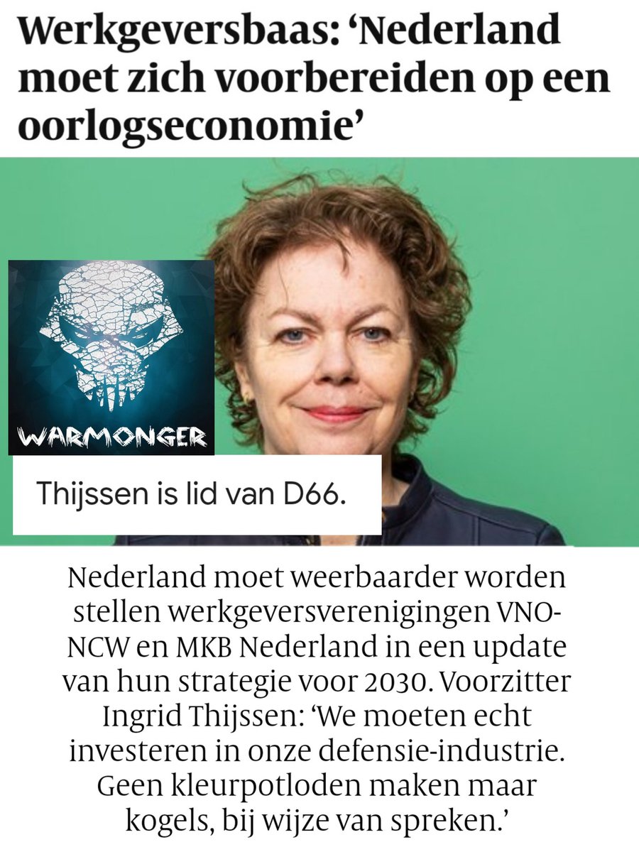 Dit kan echt niet! Ingrid #Thijssen voorzitter VNO/NCW en MKB Nederland, MISBRUIKT deze positie om het bekende, oorlogshitsende standpunt van haar partij #D66 te ventileren.  Misselijkmakend!