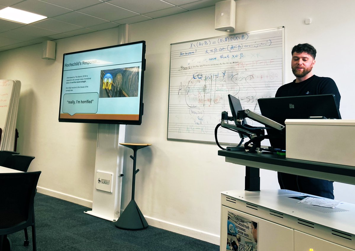 Thanks <a href="/jfrederickgreen/">Dr. James Frederick Green</a> for joining me as guest ⭐️ lecturer for our Work &amp; Society <a href="/SurreySociology/">Surrey Sociology</a> class. Wicked slides, great discussion &amp; students so interested in this ethnography on emotional labour. More stories from the field (or bar in this paper) <a href="/UniOfSurrey/">University of Surrey</a> <a href="/bsaweel/">BSA Work, Employment and Economic Life Study Group</a>