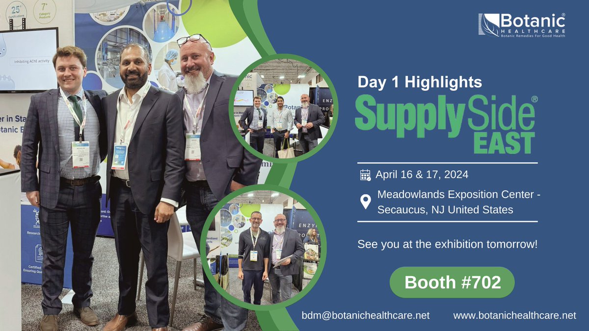 Day 1 at SupplySide East 2024 was a resounding success for the Botanic Healthcare team!

A huge thank you to everyone who visited our booth today - we're excited to continue the momentum tomorrow. Stay tuned for more updates from the show!

#Botanichealthcare #herbalextracts