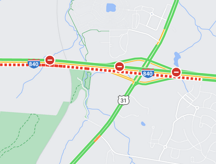 trafficbabe's tweet photo. #NASHtraffic - While there is no damage to the interstate, the right lane of EB 840 just before Columbia Pike will remain blocked for the next 3 MONTHS (Mid-July), while they do repairs underneath. They may have to do a complete closure again at some time. https://t.co/E0eOnNMCbj