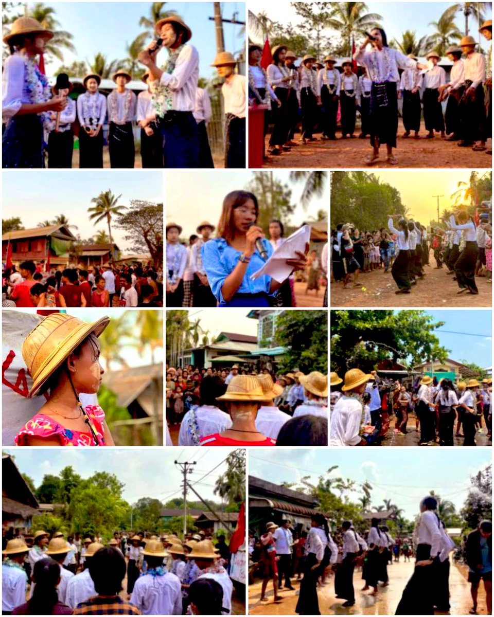 Dawei Democratic Movement Strike Committee ( DDMSC ) led local residents demonstrated against the military junta with holding the banner “ပိတောက်တွေနီစေသင်္ကြန်မြေ” & performed Revolutionary Thingyan “thangyat” in #Launglon Twp on Apr 16.
#WhatsHappeninglnMyanmar 
#2024Apr17Coup
