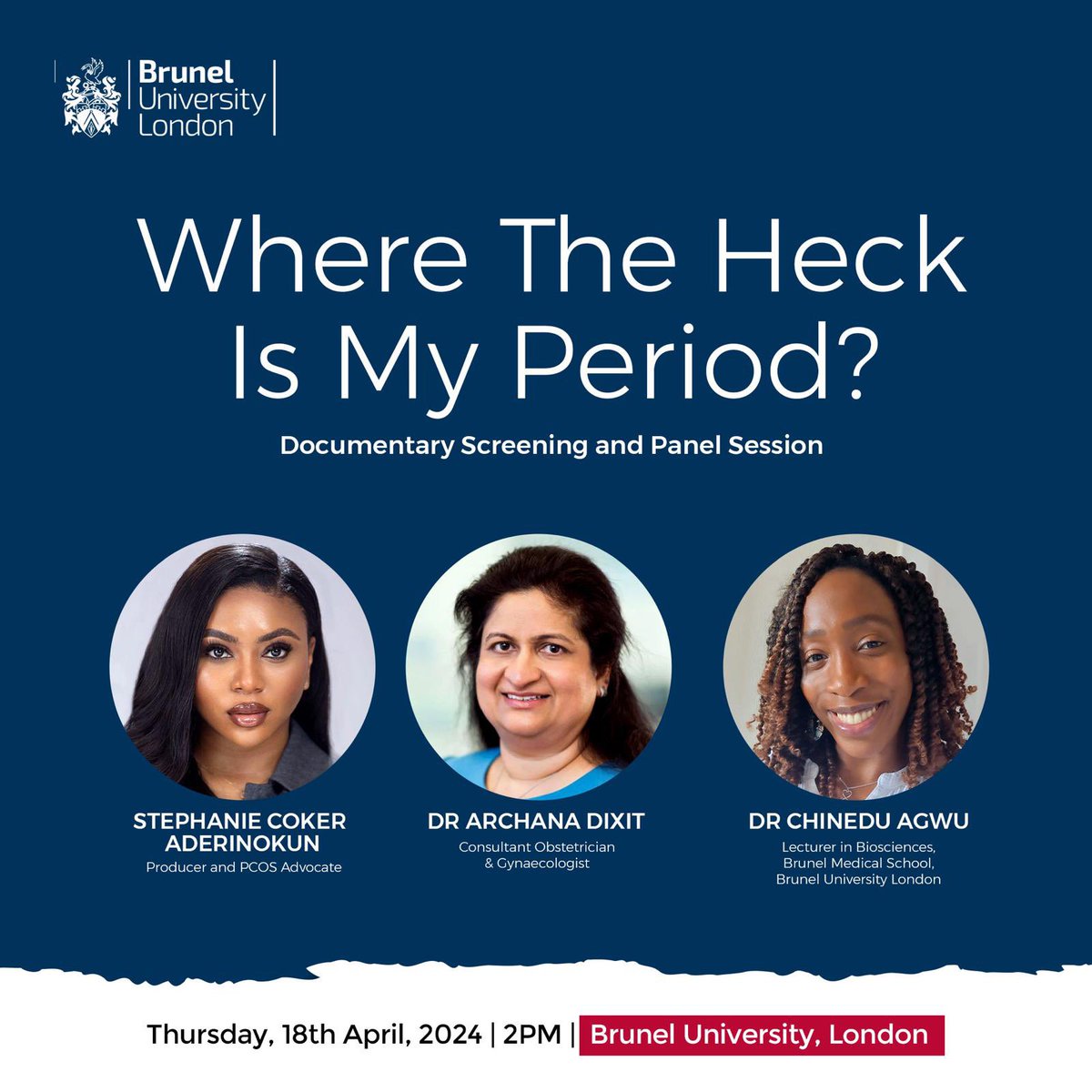 As an alumni of Brunel University, I am so honored to be screening my documentary "Where the Heck Is My Period" at Brunel and also hosting a PCOS panel discussion with these amazing doctors! I can’t wait to be back on campus with future graduates.

#wheretheheckismyperiod #PCOS