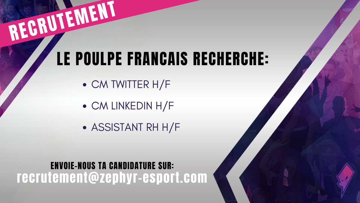 Zephyr_E_Sport's tweet image. 🐙[#recrutement]🐙

ALERTE RECRUTEMENT 🚨

Nous sommes à la recherche de nos prochains poulpes pour rejoindre Zephyr Esport ! 🐙

Que vous soyez débutant ou confirmer, nous sommes prêts à vous accueillir pour vivre une grande aventure !! 

Postulez ! 📝