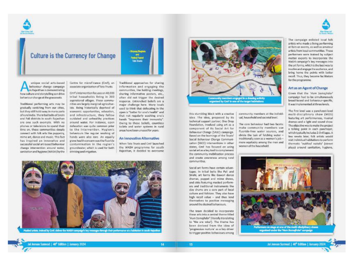 Here's to spotlight our initiative in Sirohi, Rajasthan! Our unique Social Arts-based Behaviour Change Campaign (#SABCC) showcased in 'Jal Jeevan Samvad,' underscores the impact of culture and storytelling in grassroots behavior change efforts. Read: jalshakti-ddws.gov.in/.../january/en…...