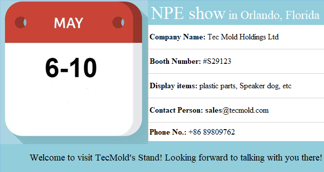 TecMoldHoldings's tweet photo. NPE show in Orlando, Forida(May 6th-10th) is approaching soon. 
TecMold's stand:#S29123
Our professional sales team are preparing for it. Highly expecting to meet you in our stand.
Waiting for you~^~! 
#NPEShow #plasticparts #precisionmolds https://t.co/AA6y8HHkZW