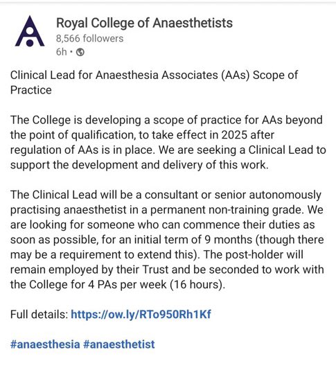 Great opportunity shared on LinkedIn at @RCoANews to get involved in policy writing and AA scope. Please share with your followers @AnaesUnited.
